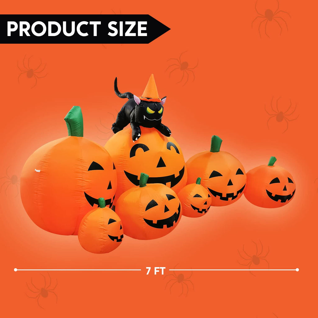 Witchwood™ 7 ft Halloween Inflatable Long Pumpkin with Witch's Cat Decorations Inflatables with Build-in LEDs,Halloween Decor Outdoor Blow Up Yard Decorations