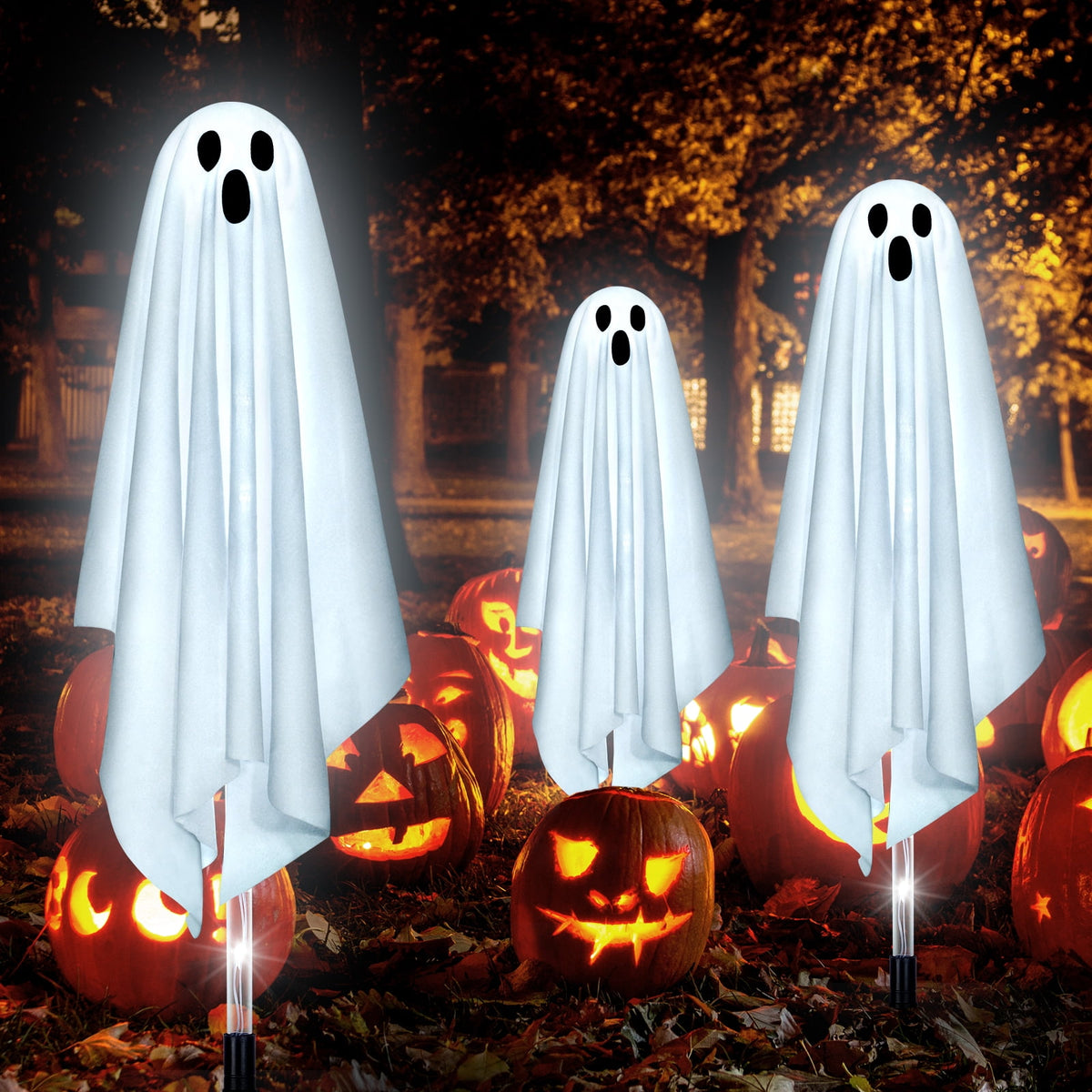 Witchwood™ Halloween Decorations Outdoor, 6 pack Light up Spooky Ghosts with 8 Modes LED Light - Scary Standing Ghosts Decor for Front Door Porch Yard Home Party