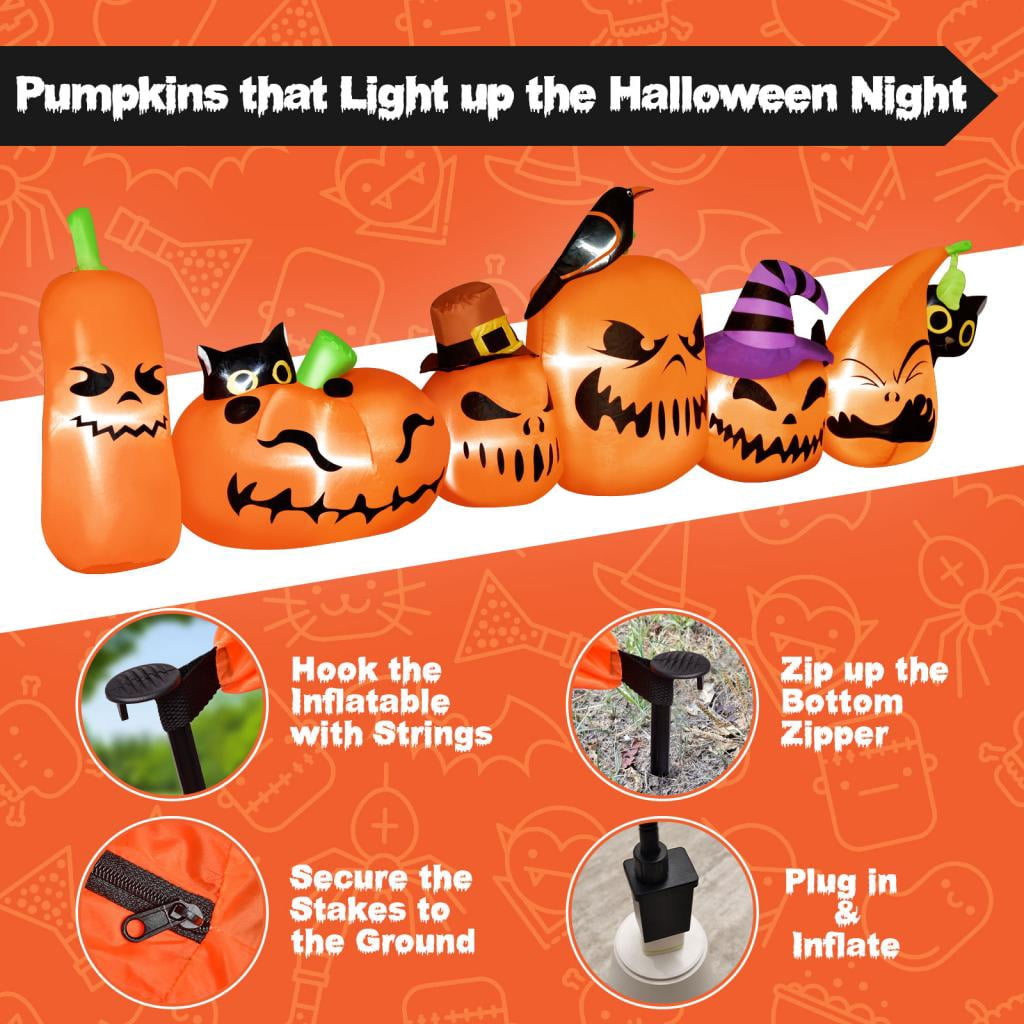 Witchwood™ 7 Ft Halloween Inflatables Pumpkin Outdoor Decoration Build-in LED Lights Blow Up for Outdoor, Yard, Indoor, Grden, Lawn Decoration, Orange