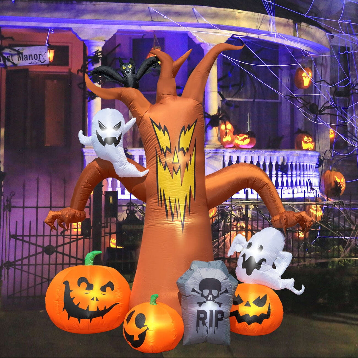 Witchwood™ Coolmade 8ft Halloween Inflatables Decorations Inflatable Dead Tree Outdoor Decorations with LED Lights Built-in Blow Up Yard Decoration Pumpkin Ghost for Halloween Outdoor