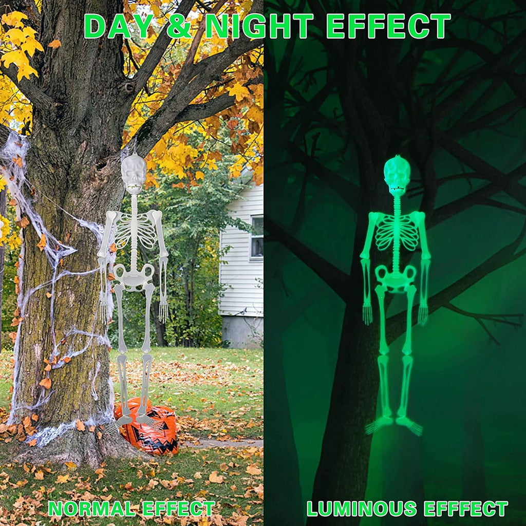 Witchwood™ Deago 4 Pack Halloween Hanging Luminous Skeleton Decorations 5 Ft Full Body Glow-in-The-Dark Poseable Skeleton for Outdoor Yard Garden Hanging Halloween Props