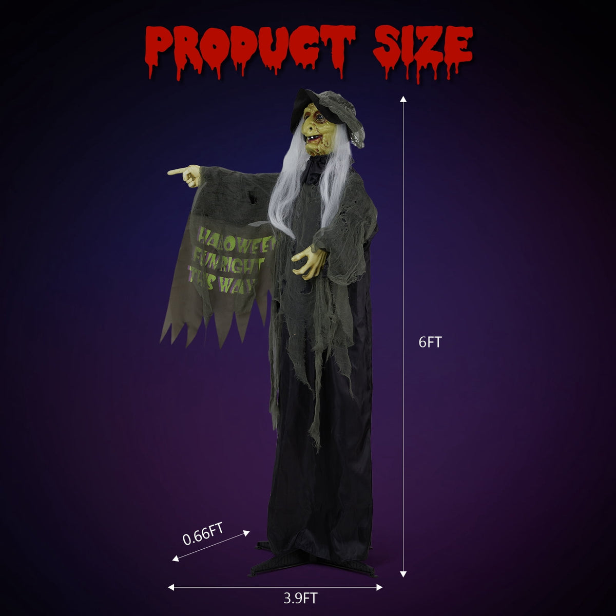 Witchwood™ 6FT Halloween Animatronic Witch Standing Outdoor Halloween Decoration w/ Red Eyes,Scary Sounds