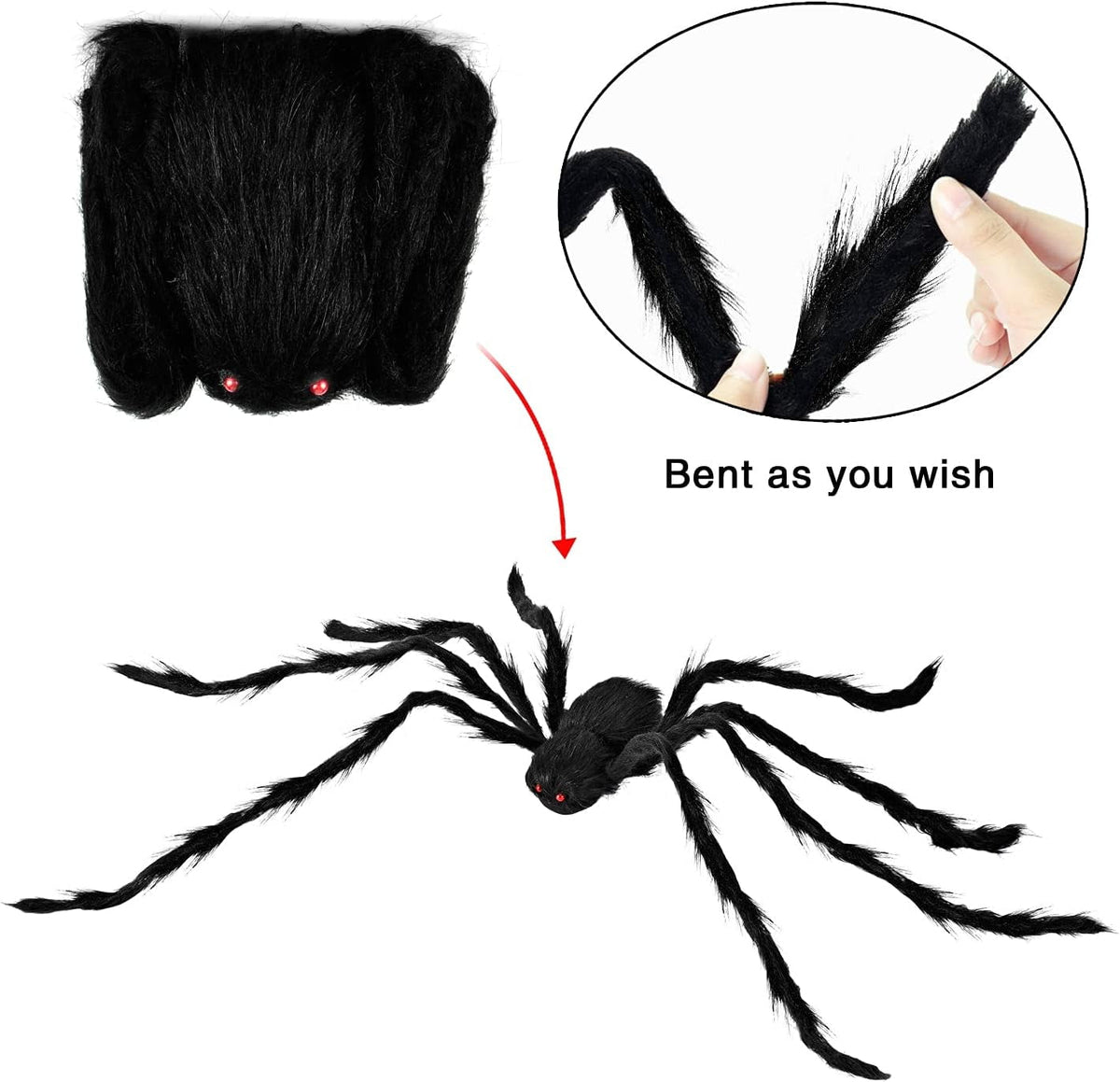 Witchwood™ 3 Pack 5 FT Giant Spider Halloween Decorations,Scary Spider Halloween Decorations Outdoor Party Decorations Props Halloween Yard Decorations,Black