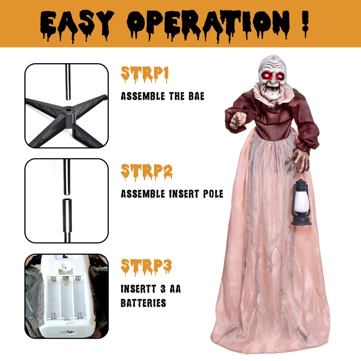 Witchwood™ 5FT Halloween Animatronics Life Size Witch Scary Prop, Motion Activated Outdoor Decoration for Haunted House Party Lawn Patio Yard Decor