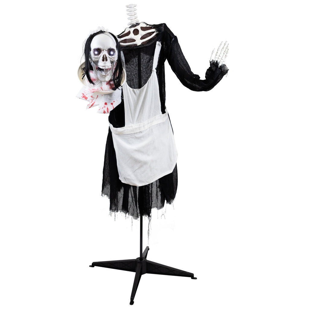 Witchwood™ 57" Animated LED Lighted Head-in-Hand Skeleton Maid Halloween Decoration