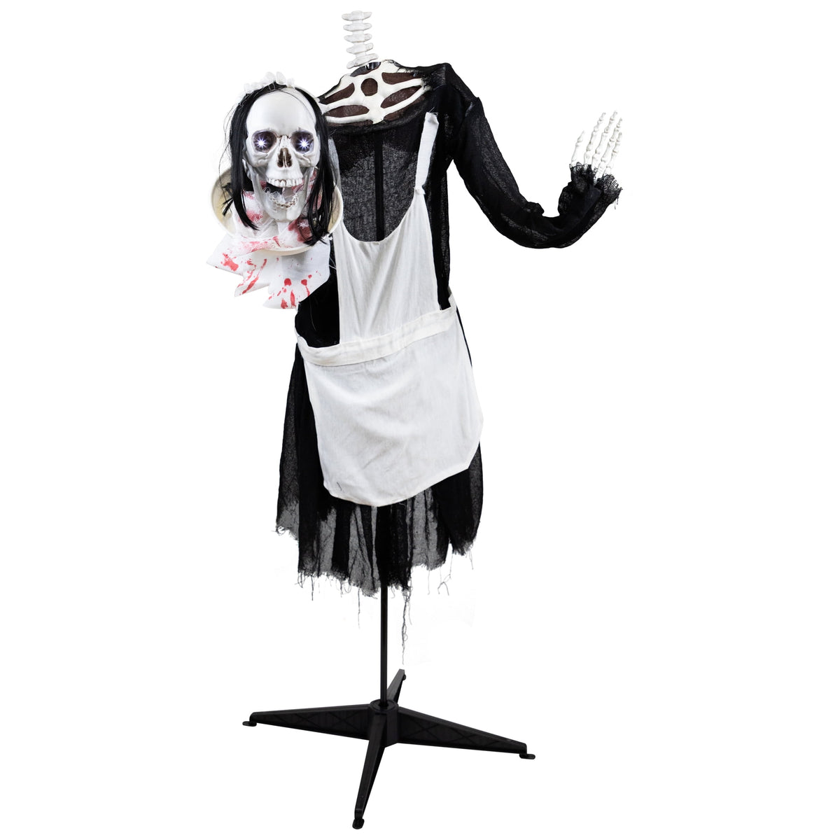 Witchwood™ 57" Animated LED Lighted Head-in-Hand Skeleton Maid Halloween Decoration