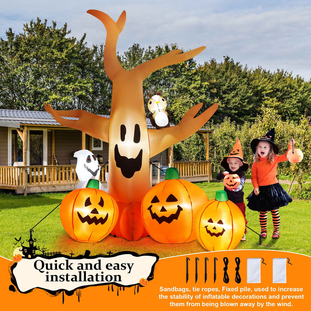 Witchwood™ 8FT Halloween Inflatables Dead Tree,Outdoor Halloween Decorations with Built-in LED Lights,Halloween Blow Up Yard Decorations with Pumpkin,Ghost,and Owl