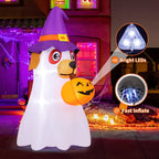 Witchwood™ Halloween Inflatables 6 FT Inflatable Ghost Dog with Pumpkin in Mouth & Witch Hat, Halloween Ghost Dog Inflatables with LED Lights, Outdoor Halloween Decorations for Halloween Holiday Party