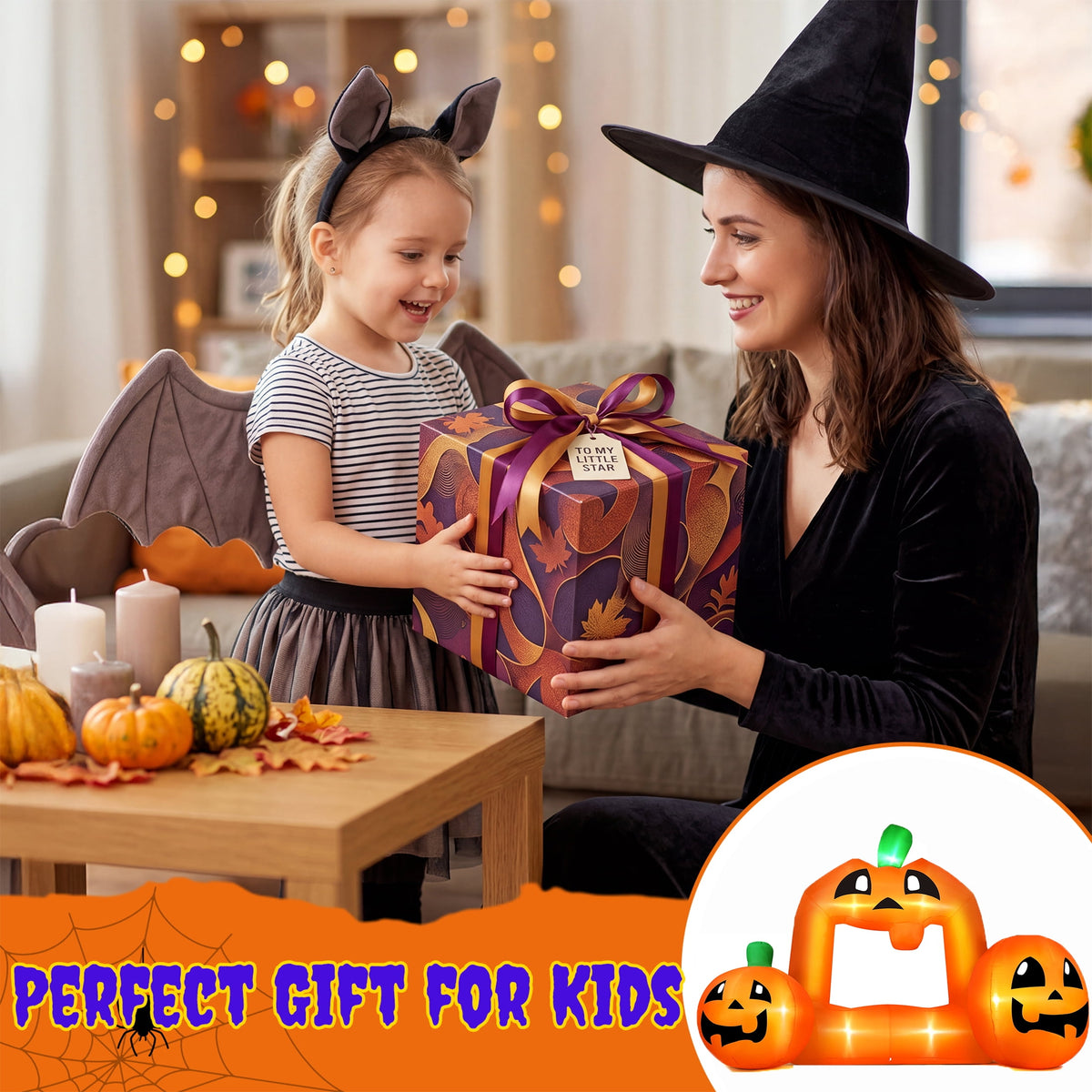 Witchwood™ (2 pack) 8.5FT Halloween Inflatable,Pumpkin Photo with Lights for Party Yard Decorations