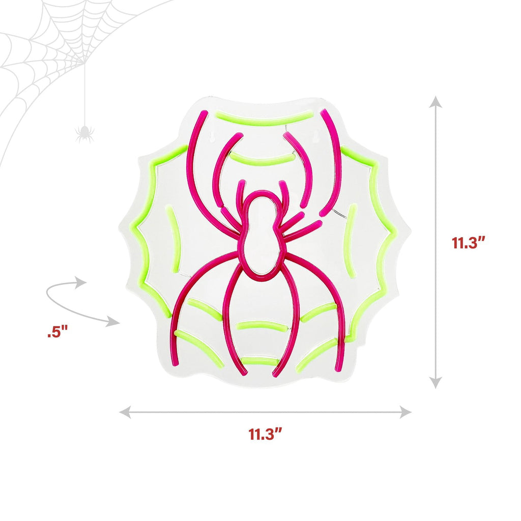 Witchwood™ Spider with Web Pink & Green Halloween Décor with Neon LED Lights, 0.9-Ft
