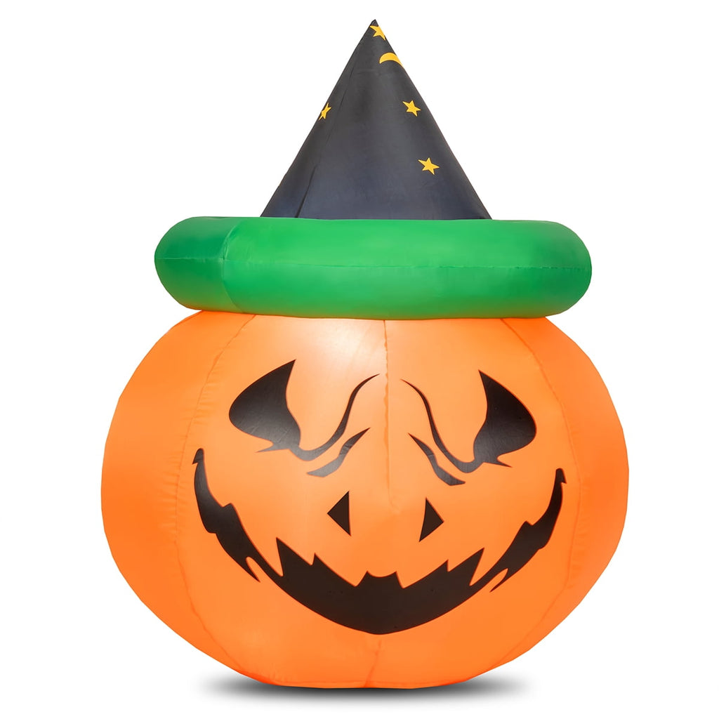 Witchwood™ Patiojoy Halloween Decoration 4 Ft Blow-up Inflatable Pumpkin With Witch Hat LED Bulbs Yard