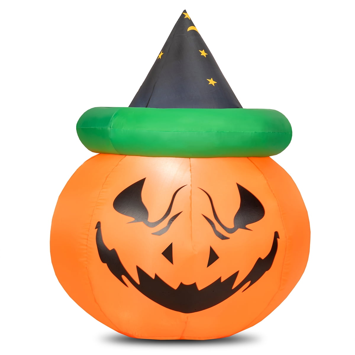 Witchwood™ Patiojoy Halloween Decoration 4 Ft Blow-up Inflatable Pumpkin With Witch Hat LED Bulbs Yard