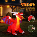 Witchwood™ 6FT Halloween Inflatables Fire Dragon Outdoor Halloween Decoration Built-in LED Lights