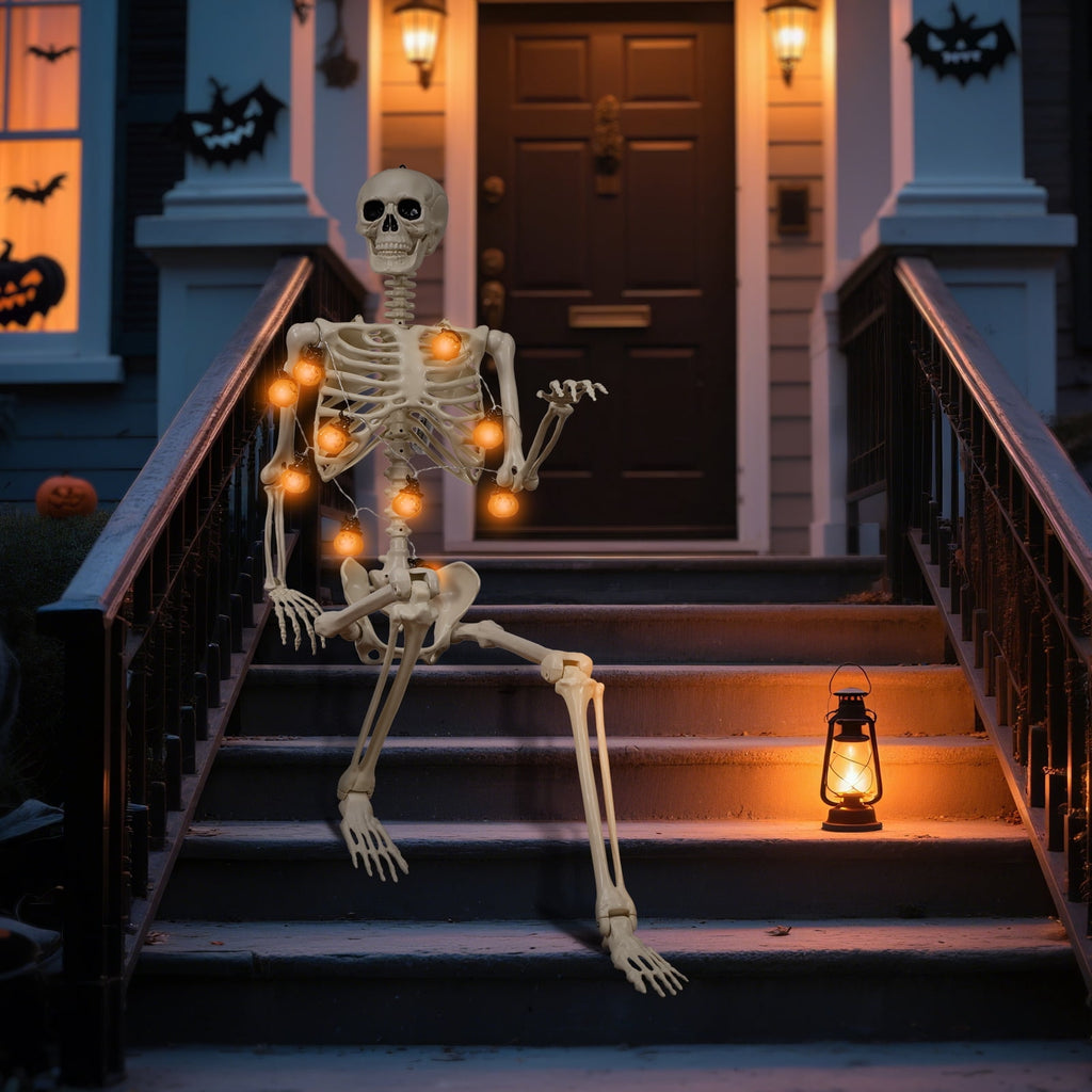 Witchwood™ 5.4 ft Halloween skeleton decoration, with movable joints, flexible skeleton for poses, scary skeleton suitable for indoor and outdoor Halloween decorations, haunted houses, courtyards, cemeteries.