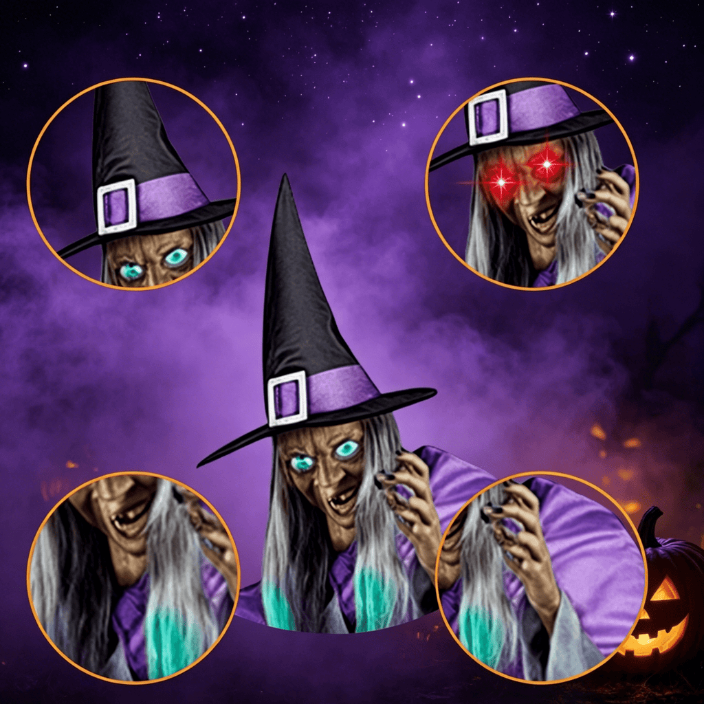 Witchwood™ Witch Decorations Halloween 6 FT Scary Flying Witch Decorations Animatronics Halloween Props with Scary Sounds and Lights Decorations for Outside Indoor Garden Yard