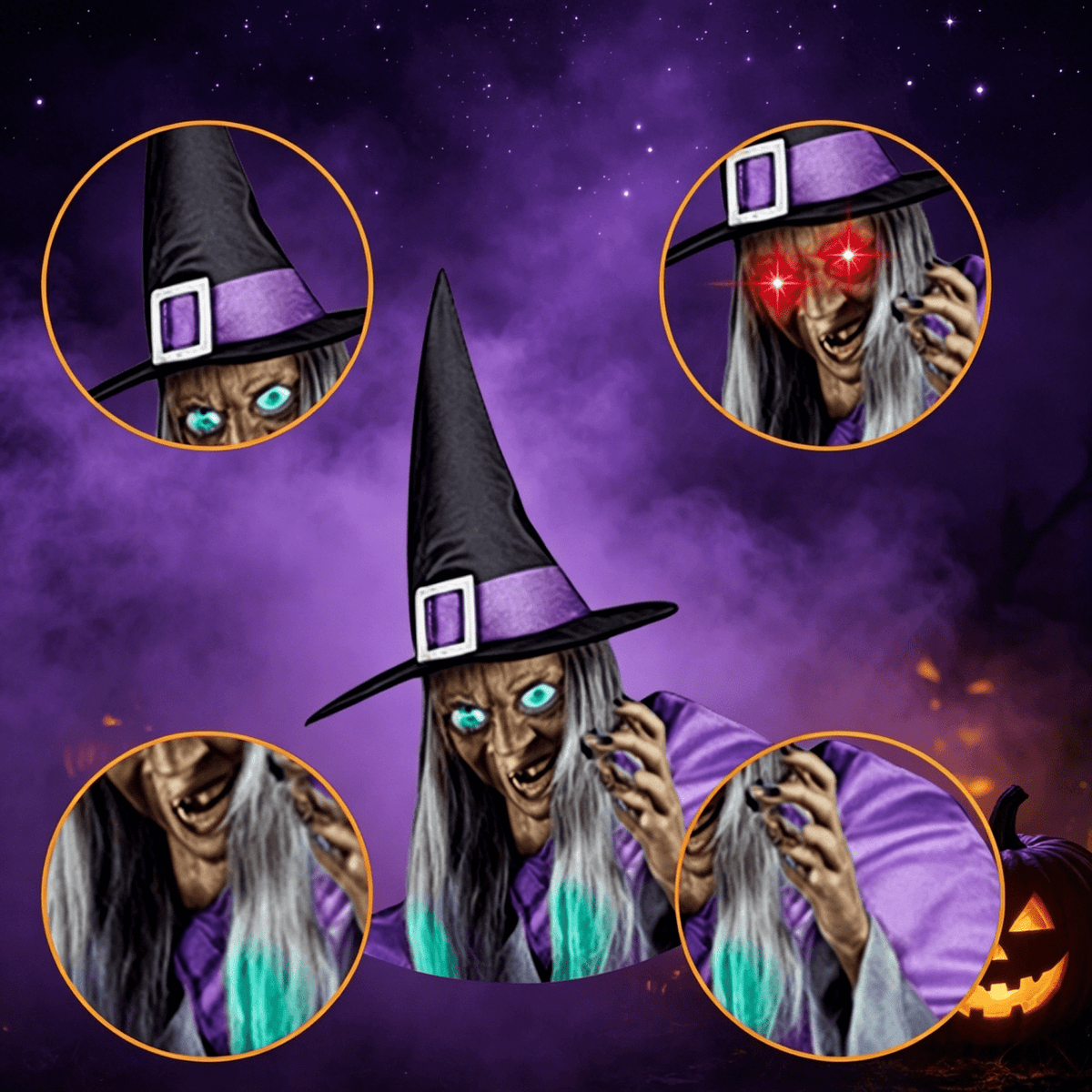 Witchwood™ Witch Decorations Halloween 6 FT Scary Flying Witch Decorations Animatronics Halloween Props with Scary Sounds and Lights Decorations for Outside Indoor Garden Yard