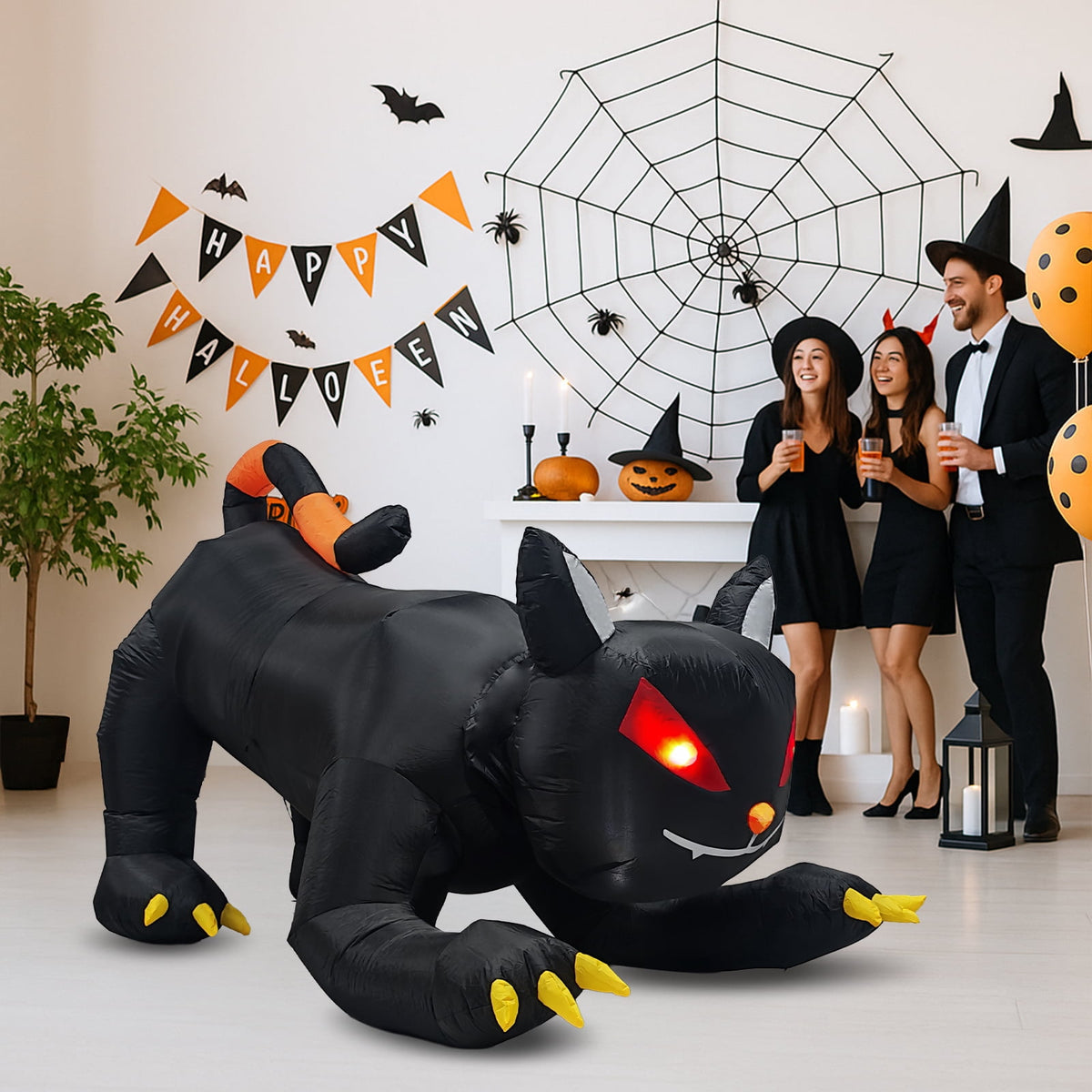 Witchwood™ 6.5' Halloween Black Cat Inflatable Moving Head, Halloween Decorations Blow Up Yard Decor Built-in LEDs for Holiday Party