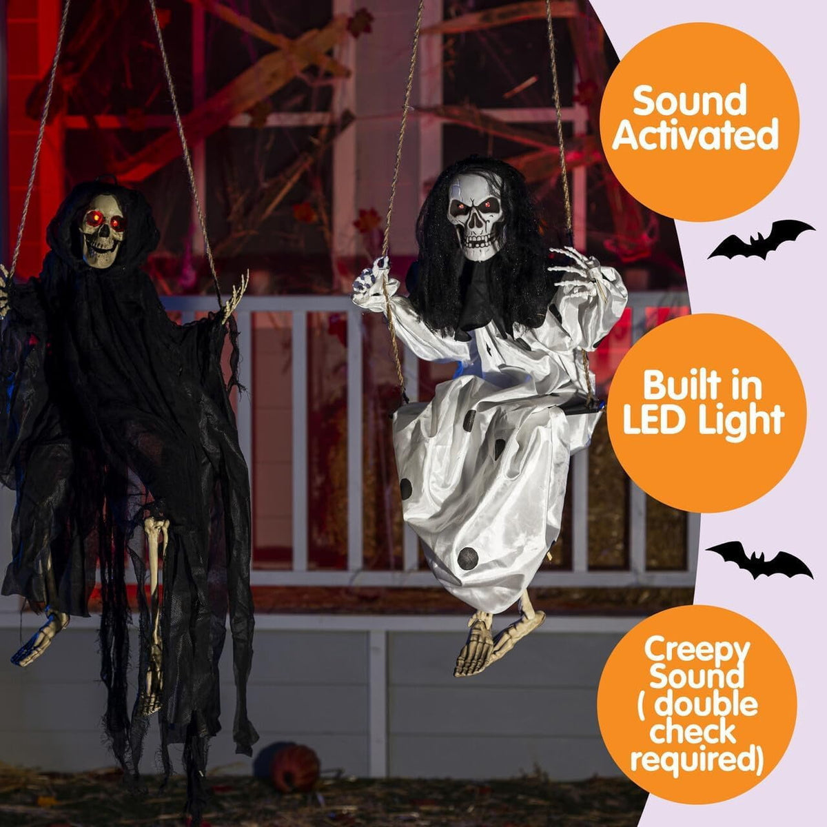Witchwood™ 2 Packs Halloween Decorations Outdoor Hanging Swinging Skeleton Ghosts,3 ft Light Up Creepy Grim Reaper Decorations for Halloween Hanging Decorations Indoor Outdoor Yard