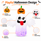 Witchwood™ 6FT Halloween Inflatable Ghost with Pumpkin Head, Light-Up Blow Up Outdoor Yard Decoration with White and RGB LED Lights