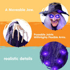 Witchwood™ 6ft Halloween Witch Decoration,Outdoor Scary Halloween Animatronic Hanging Witch with Light Up Eyes and Sound Decoration for Halloween Outdoor