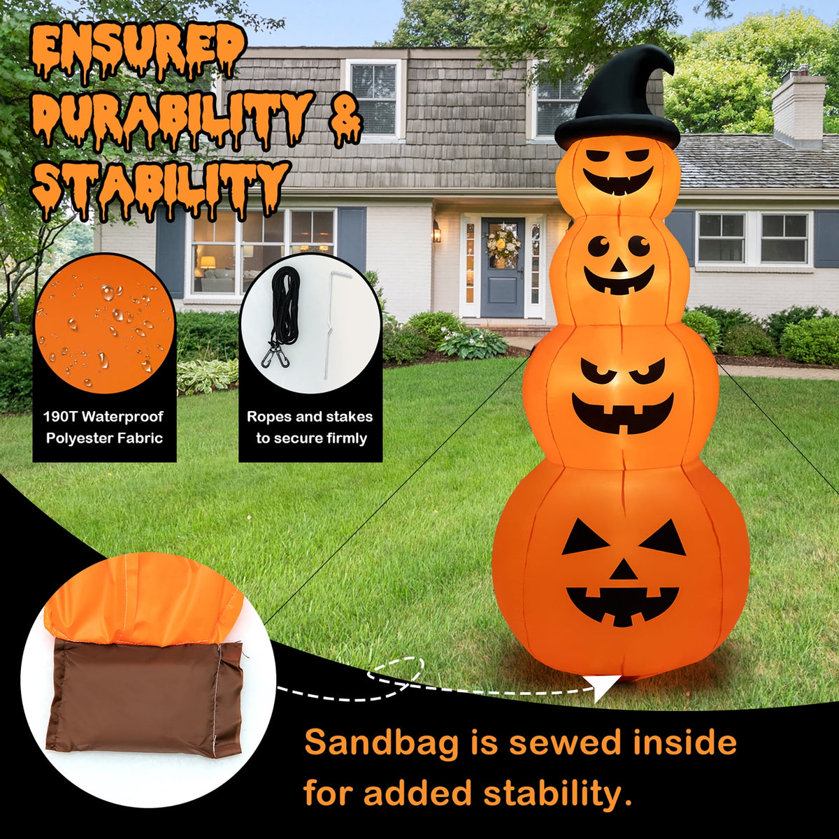 Witchwood™ Costway 8FT Halloween Inflatable Stacked Pumpkins Blow-up Holiday Decoration w/ LED Lights