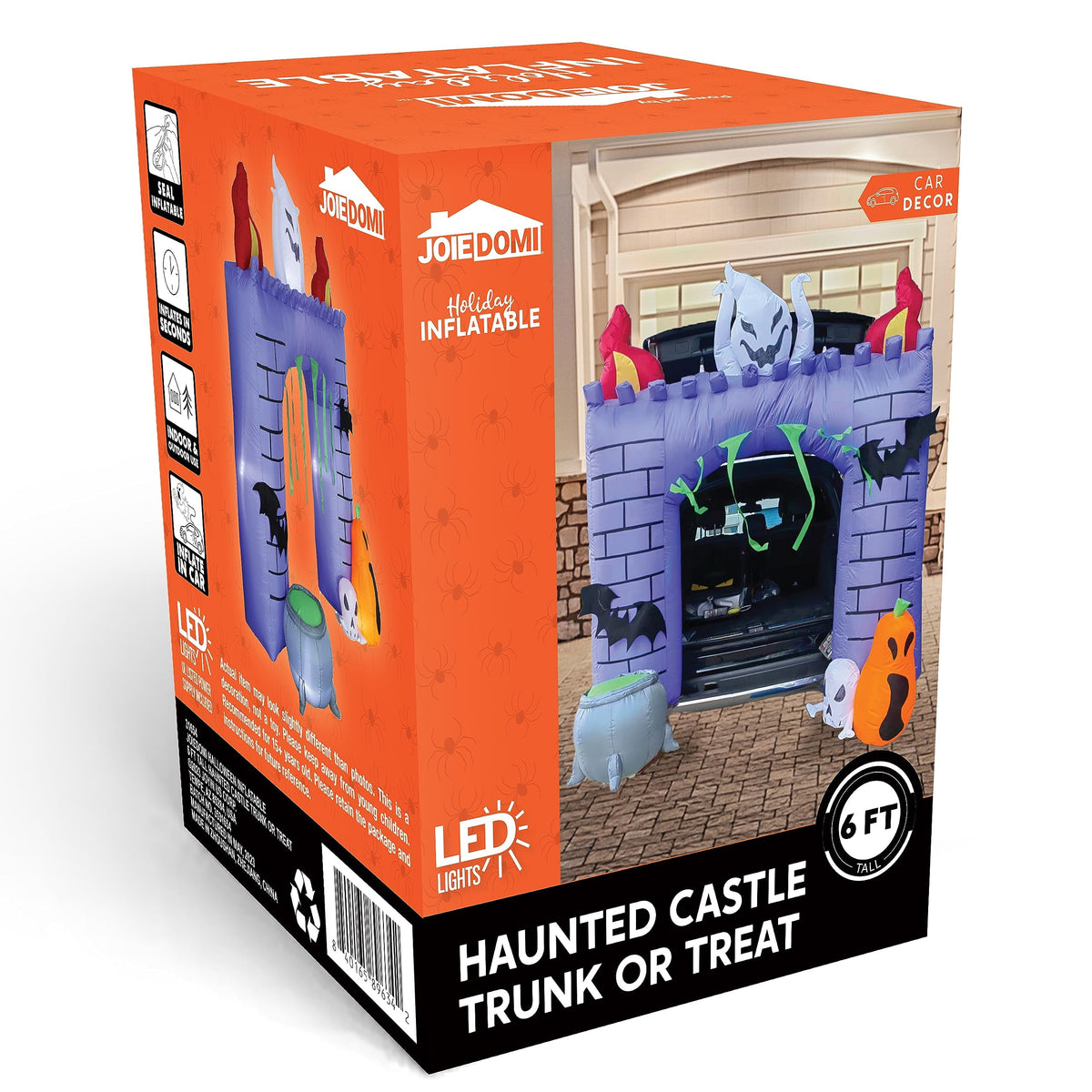 Witchwood™ 6 FT Halloween Inflatable Haunted Castle Decoration,Trunk or Treat Car Decorations Kit Ghost and Pumpkin with Built-in LED Light for Halloween Party Indoor,Outdoor,Yard,Garden Decor