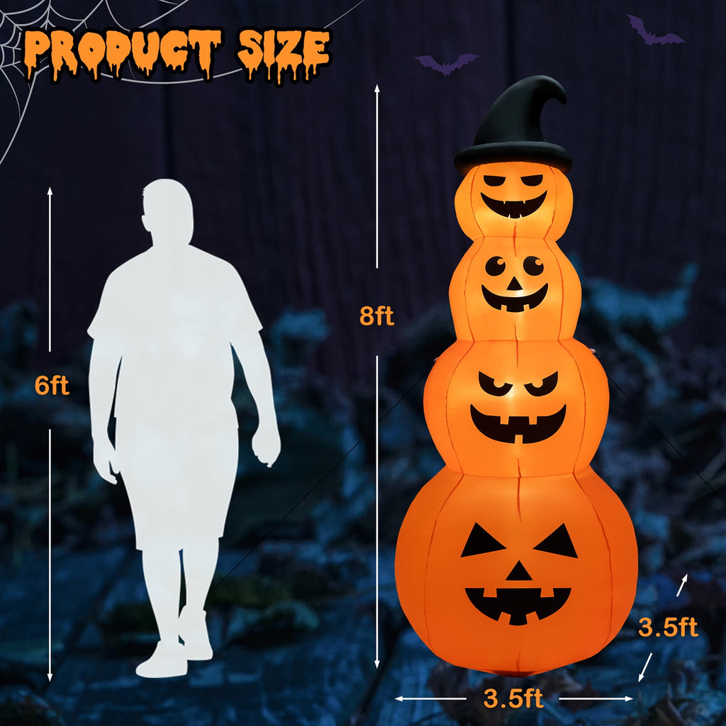 Witchwood™ Costway 8FT Halloween Inflatable Stacked Pumpkins Blow-up Holiday Decoration w/ LED Lights