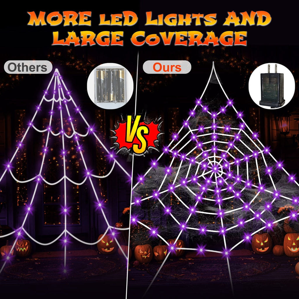 Witchwood™ HKKDKTA Halloween Spider Web Lights Decoration, 250 LED Giant Spider Web 16.4ft Light Up Halloween Web Lights for Yard, Porch Decor (Purple)