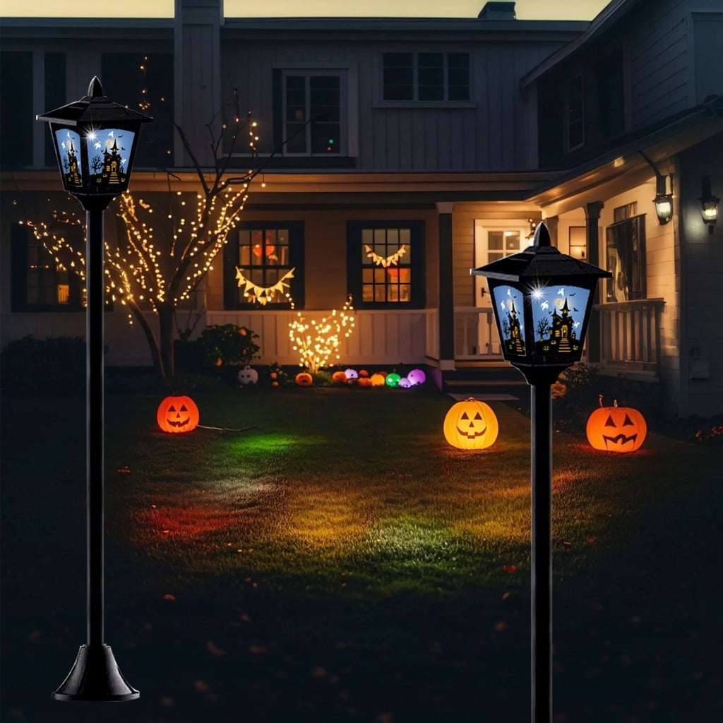 Witchwood™ 2-Pack Haunted House Solar Post Lights - Spooky Halloween Decoration with Eerie Glow, 40" Rust-Proof Stake, Auto On/Off for Outdoor Yard