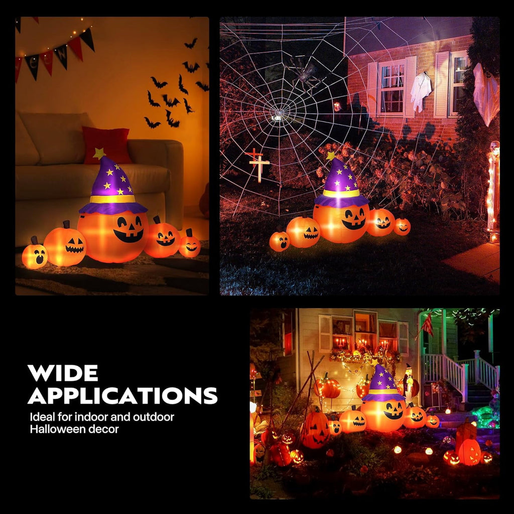Witchwood™ SPECSTAR 6ft Long Halloween Inflatable LED Lighted Pumpkin Family Blow up Outdoor Lawn Yard Decoration
