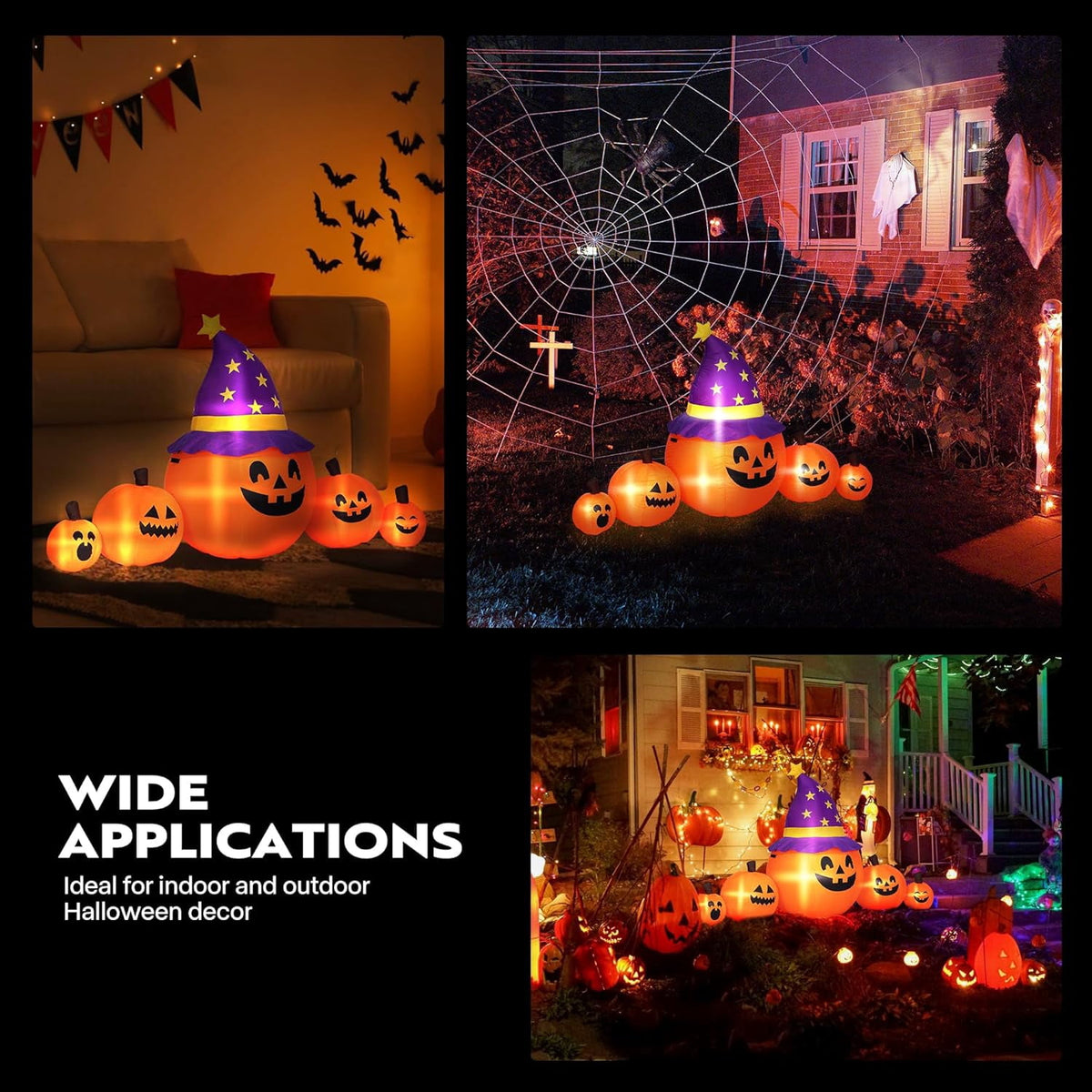 Witchwood™ SPECSTAR 6ft Long Halloween Inflatable LED Lighted Pumpkin Family Blow up Outdoor Lawn Yard Decoration