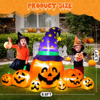 Witchwood™ 8.7FT Halloween Inflatable Pumpkin Set, 7-Pumpkin Outdoor Decoration with Witch Hats and LED Lights for Yard, Garden, Lawn