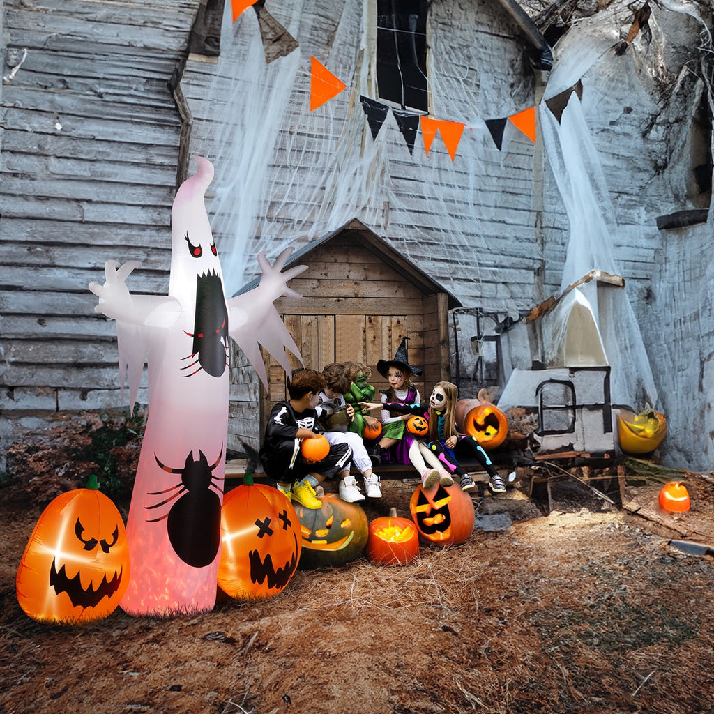Witchwood™ 12' Halloween Inflatables Outdoor Halloween Decoration Giant Ghost with 2pcs Pumpkin Blow up Decor