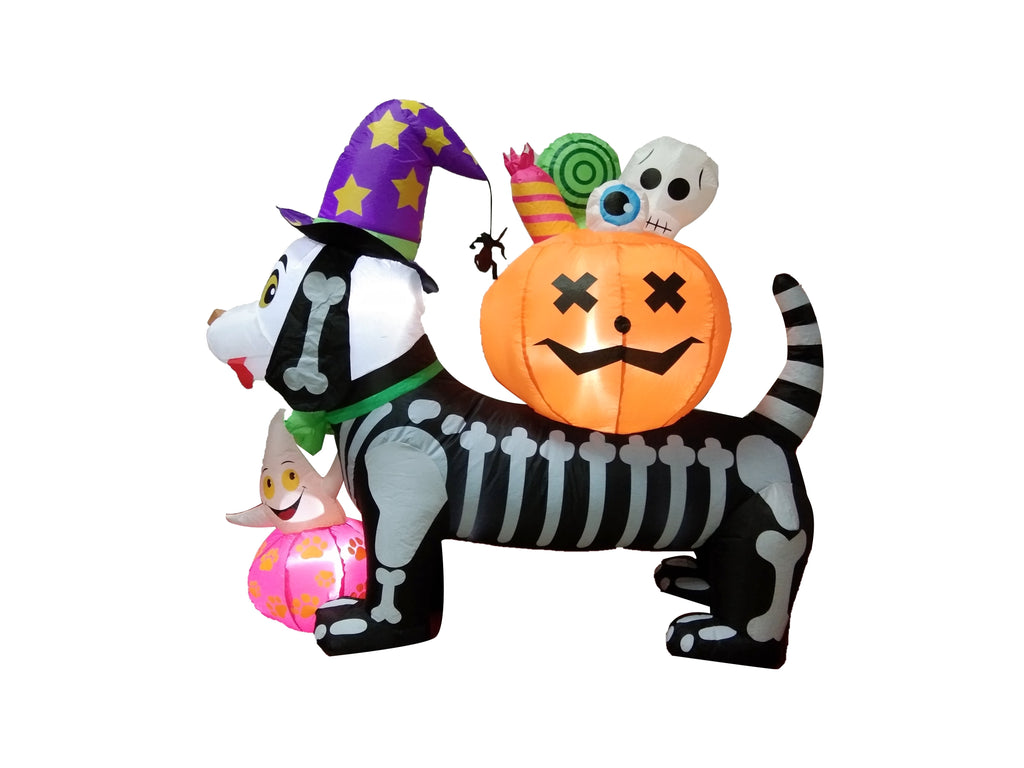 Witchwood™ 5FT Halloween LED Inflatable Skeleton Dog with Treats Halloween Yard Decorations