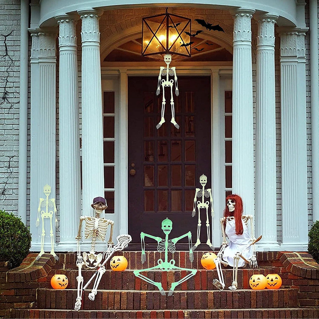 Witchwood™ Deago 4 Pack Halloween Hanging Luminous Skeleton Decorations 5 Ft Full Body Glow-in-The-Dark Poseable Skeleton for Outdoor Yard Garden Hanging Halloween Props