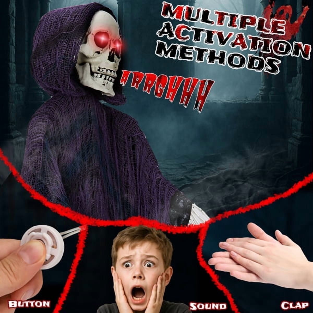 Witchwood™ 6ft Life-Size Halloween Animatronic Grim Reaper - Sound-Activated, 1-Minute Assembly for Yard/Haunted House/Party