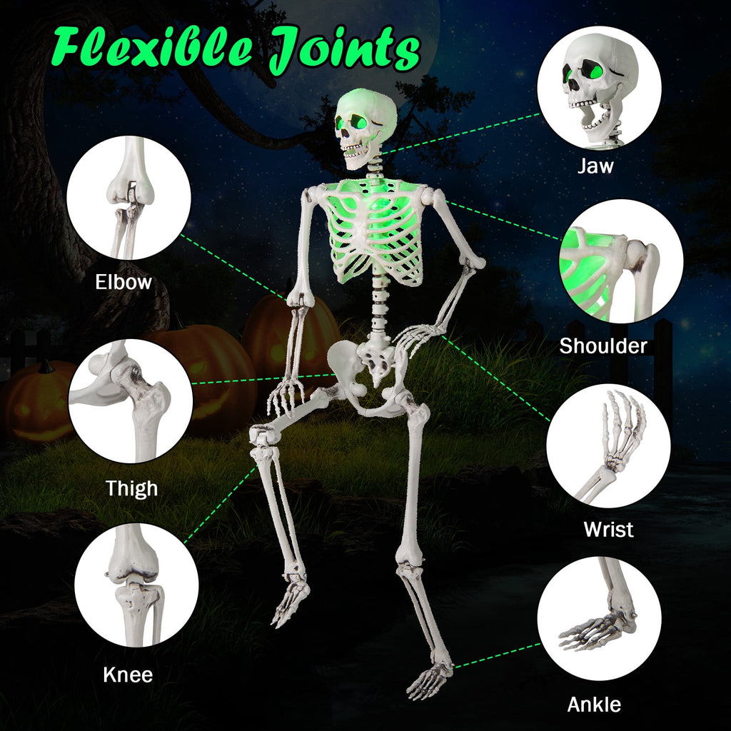 Witchwood™ Costway 5.5 FT Poseable Halloween Skeleton Life-Size Decoration with Built-in Lights Green