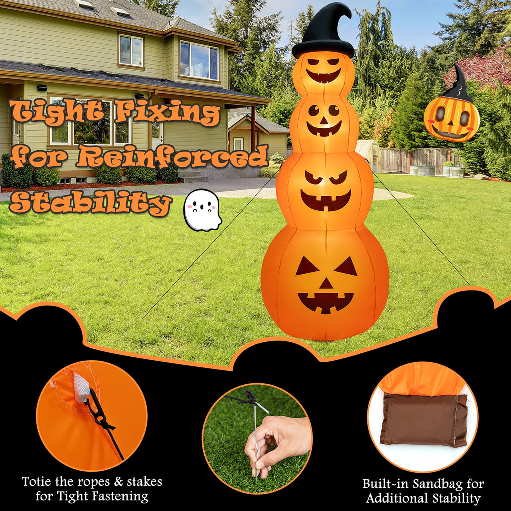 Witchwood™ Gymax 8 ft Inflatable Halloween Pumpkins Stack Holiday Decor w/ Built-in LED Lights