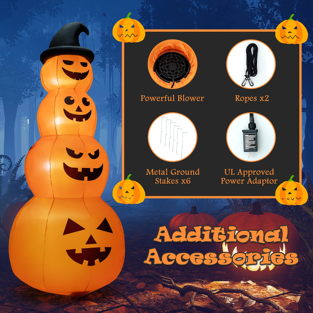 Witchwood™ Gymax 8 ft Inflatable Halloween Pumpkins Stack Holiday Decor w/ Built-in LED Lights