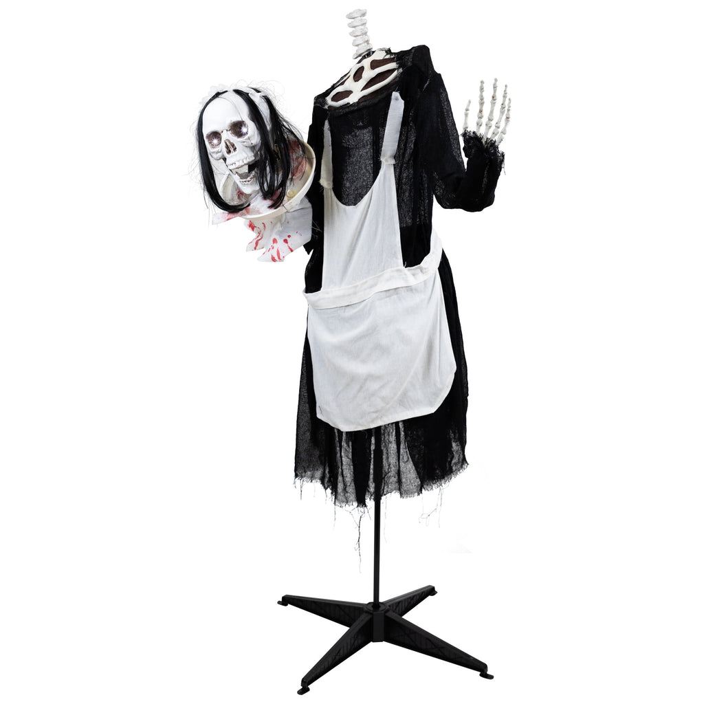 Witchwood™ 57" Animated LED Lighted Head-in-Hand Skeleton Maid Halloween Decoration
