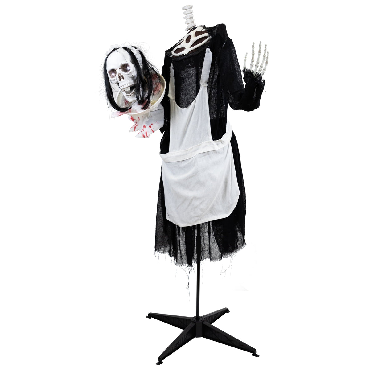 Witchwood™ 57" Animated LED Lighted Head-in-Hand Skeleton Maid Halloween Decoration