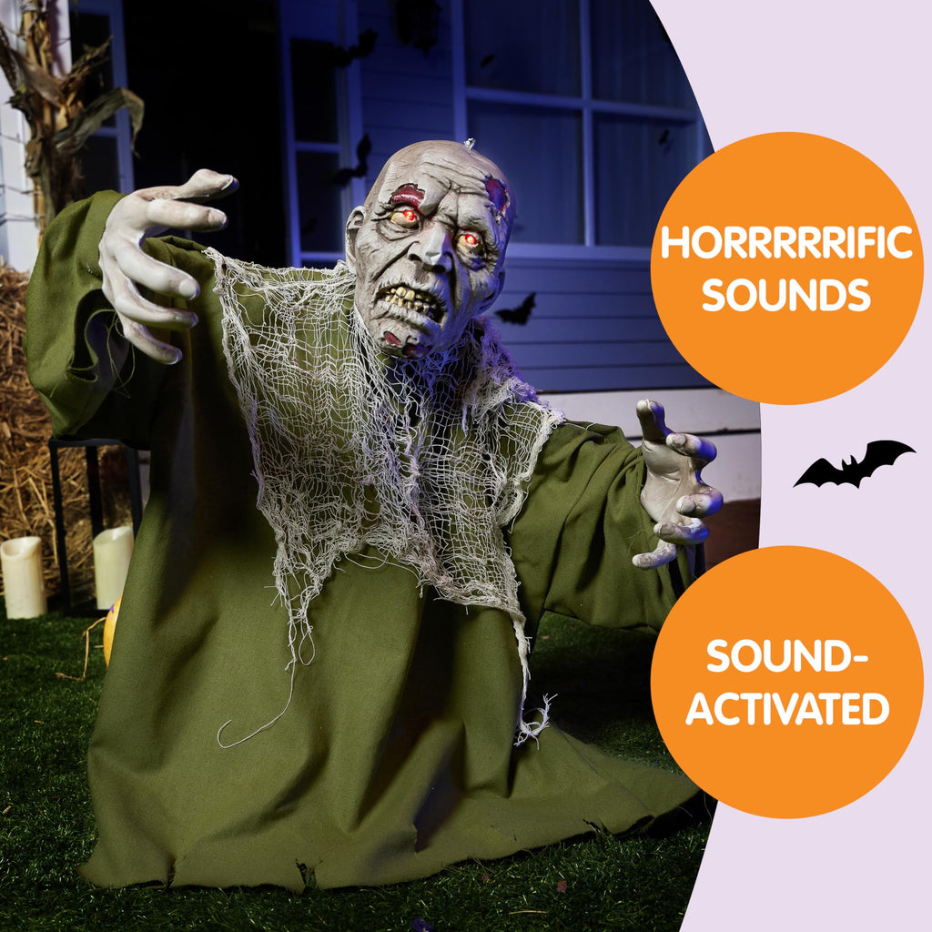 Witchwood™ Halloween Groundbreaker Animated Halloween Decorations Zombie with Crawling Creepy Animatronic Decorations with Movable Arms,Outdoor Scary Halloween Yard Decorations