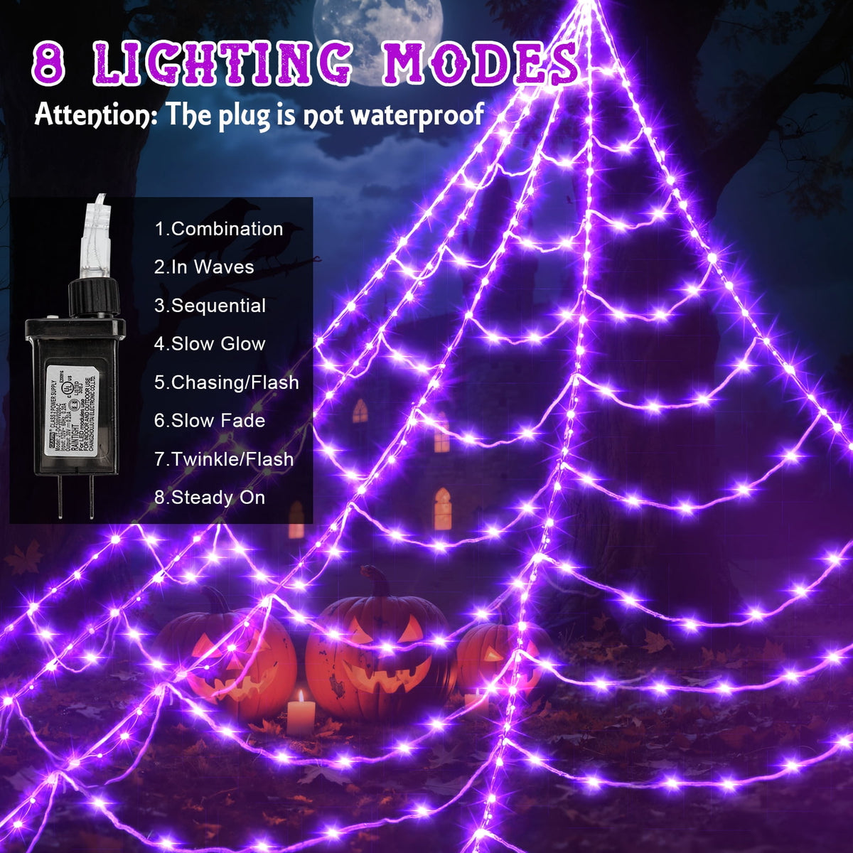 Witchwood™ Scidweet Halloween Decorations Outdoor, 500 LED Halloween Giant Spider Web Lights for Garden Yard Porch Home Decor, Purple White