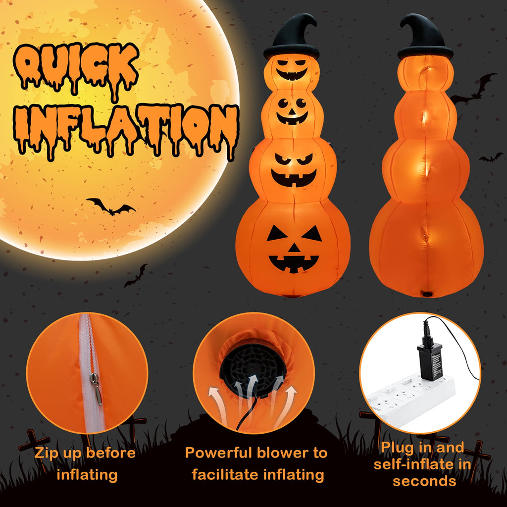 Witchwood™ Costway 8FT Halloween Inflatable Stacked Pumpkins Blow-up Holiday Decoration w/ LED Lights
