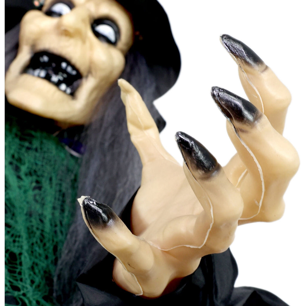 Witchwood™ 6 ft Touch-Activated Mounted Flying Witch Halloween Animatronic, HHWITCH-52FLS