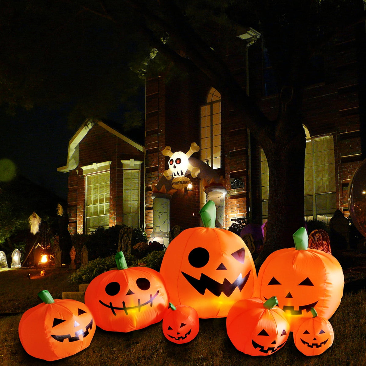 Witchwood™ 8 ft Halloween Inflatable Pumpkin, Giant Lighted Jack-O'-Lantern Blow Up Yard Decoration Waterproof with LED, Blower, Stakes and Tethers