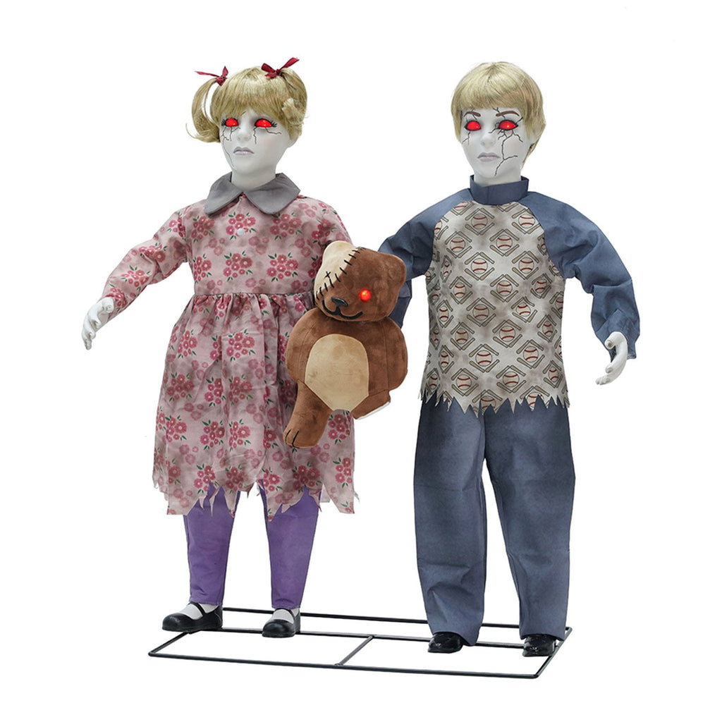 Witchwood™ Apocalypse Twins Halloween Animatronics with Red Eyes & Head Sync, 3-Ft