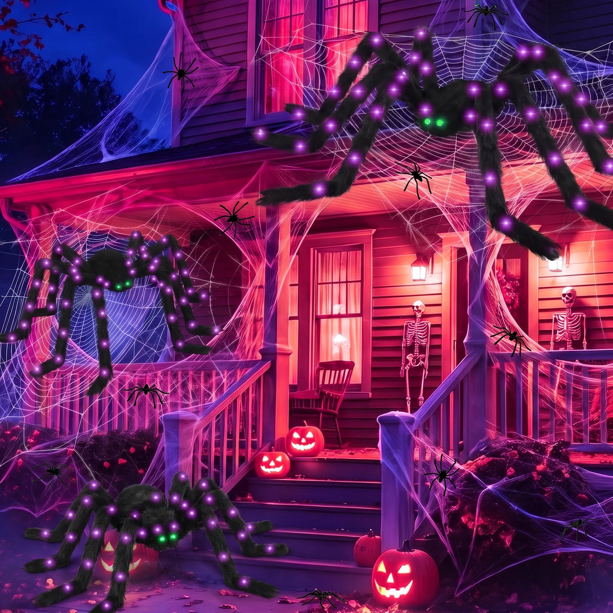 Witchwood™ Halloween Spider Decorations Set, 5FT and 2 Pack 4FT Lighted Giant Spider Decorations for Halloween Party Indoor Outdoor Yard Home Decor