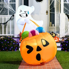 Witchwood™ 5ft Halloween Inflatables Light up Cute Ghost,Blow Up Ghost Lift Pumpkin Candy Bag with Build-in LEDs for Yard Decorations