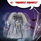 Witchwood™ 2.8ft Halloween Scary Yard Decorations, Twin Girls Halloween Standing Decoration, Animated Haunted House Halloween Party Prop Decoration, with Creepy Sounds, for Front Porch, Patio, Yard, Lawn, Garden